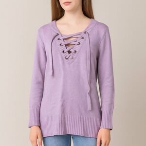 New York & Company Solid Purple Lavender Long Sleeve Criss Cross Front Sweater